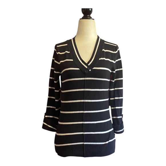 Jones New York cotton blend nautical stripes 3/4 length sleeve sweater. Sz S - Picture 2 of 16